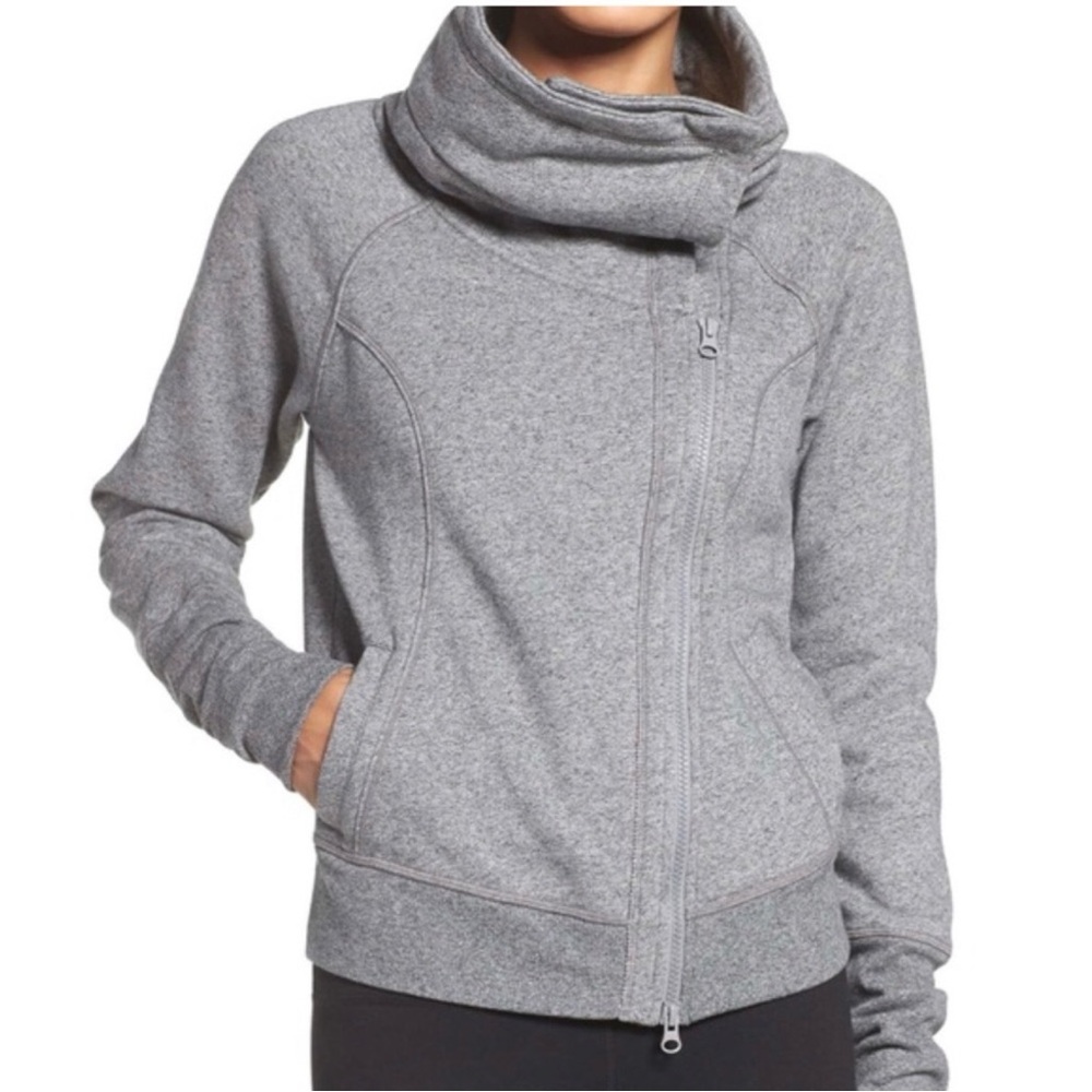 Zella Heather Gray Into Balance Zip Up Moto Sweater Jacket Medium